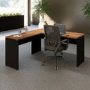 Ver mais imagens de Mesa Escrivaninha em L 135cm x 150cm Pés Painel F5 Office Cor:Nogal com Preto