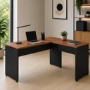 Ver imagem 1 de Mesa Escrivaninha em L 135cm x 150cm Pés Painel F5 Office Cor:Nogal com Preto