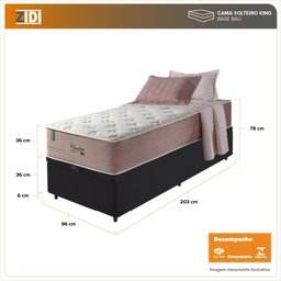 Cama Box Baú Solteiro King Preto + Colchão Molas Ensacadas Visco Gel Charlotte 96x203x78cm - 3
