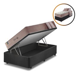 Cama Box Baú Solteiro King Preto + Colchão Molas Ensacadas Visco Gel Charlotte 96x203x78cm - 1