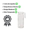 Jogo 6 Jarras de vidro com tampa veneza 1l suco cha cozinha - 4