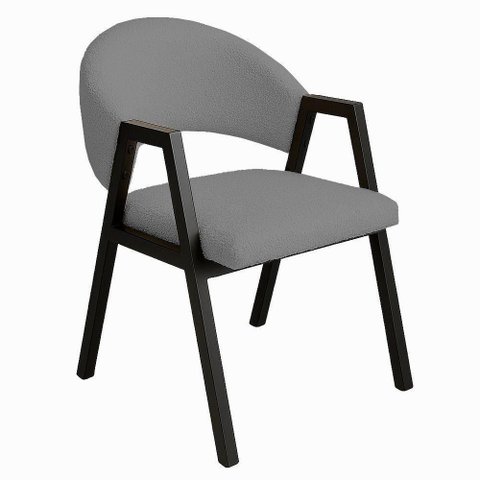 Cadeira de Jantar Antonella Boucle Estilo Poltrona com Pés Preto - 7 Decor Cinza Escuro