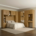 Ver imagem 1 de Guarda Roupa Casal Modulado 4 Peças 11 Portas 5 Gavetas com Cabeceira e Escrivaninha 100% MDF Smart Cinamomo Marrom