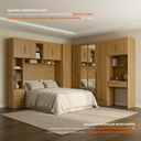 Ver imagem 4 de Guarda Roupa Casal Modulado 4 Peças 11 Portas 5 Gavetas com Cabeceira e Escrivaninha 100% MDF Smart Cinamomo Marrom