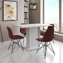 Ver imagem 1 de Mesa Jantar Londres Tampo Branco 120cm 4 Cadeiras Ferro Preto Estofado Vermelho