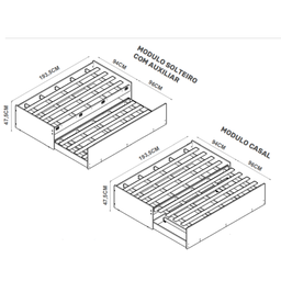 Cama Solteiro Auxiliar Casal 3 em 1 Colchões D33 Cor Branco - 3