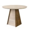 Mesa de Jantar Gris Tampo Redondo Chanfrado com Vidro 103x103 Tronco Ripado/Creme - PR Móveis - 1