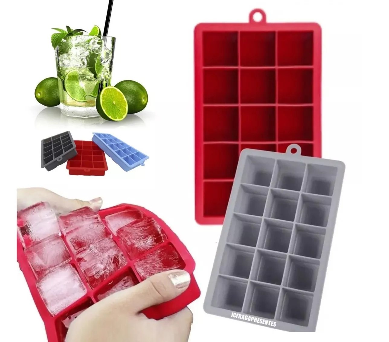 Forma de Gelo Retangular de Silicone para 15 Cubos 30ml