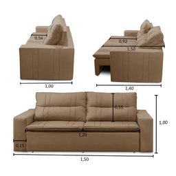 Sofá Retrátil e Reclinável 2 lugares com Molas 1,50m Ester Suede Cappuccino Adonai Estofados - 3