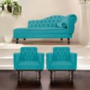 Ver imagem 2 de Kit Diva Recamier Diana 160cm Lado Esquerdo e 02 Poltronas Classic Suede Azul Turquesa - ADJ Decor