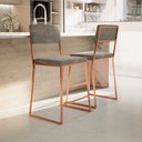 Ver imagem 1 de Kit 3 Banquetas Média Balcão Estofada com Encosto Rose Gold Suede Dubai