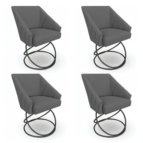 Kit 4 Poltronas Luxo Alana Linho Base Luxo Preto - Pallazio Cor:Grafite