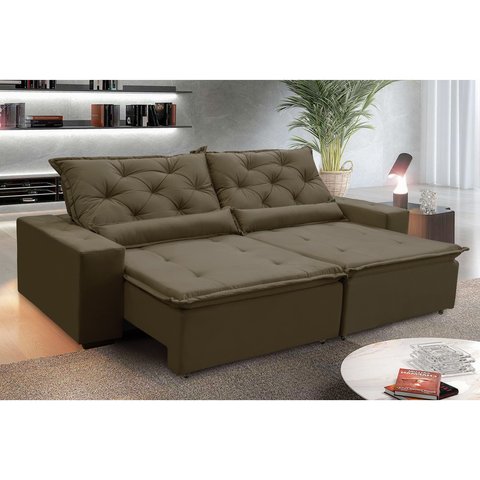 Sofá Sevilha Retratil e Reclinavel 2,52 Mts Suede Capuccino Sd Estofados
