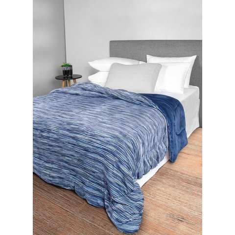 Coberdrom dupla face queen Azul Marinho