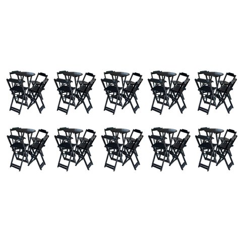 Kit 10 Jogos de Mesa Bistrô de Madeira com 4 Cadeiras Dobrável Ideal para Bar e Restaurante Preto