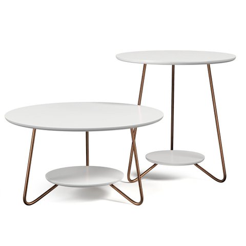 Conjunto 2 Mesa de Centro e Apoio Liz Sala Moderno - Branco