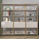 Ver imagem 1 de Conjunto Estantes para Livros Match 3 Portas Basculantes 9 Prateleiras Off White/Carvalho - Pnr Móve