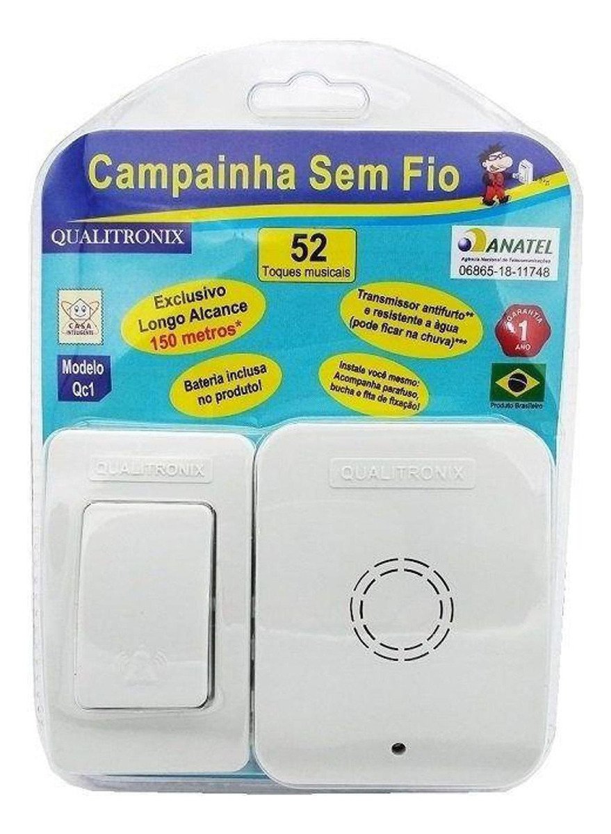 Campainha sem Fio 150m Tomada Pilha White Qualitronix - 2