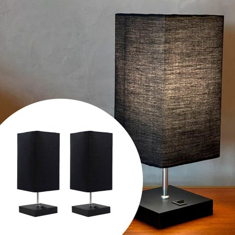 Kit 2 Abajur Luminaria de Mesa Quadrado Mdf Interruptor Ref 49 Decoração Casa Sala Quarto Escritório