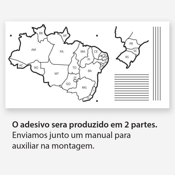 Mapa do Brasil com molduras em PS 2mm - 83x86cm - Branco - 4