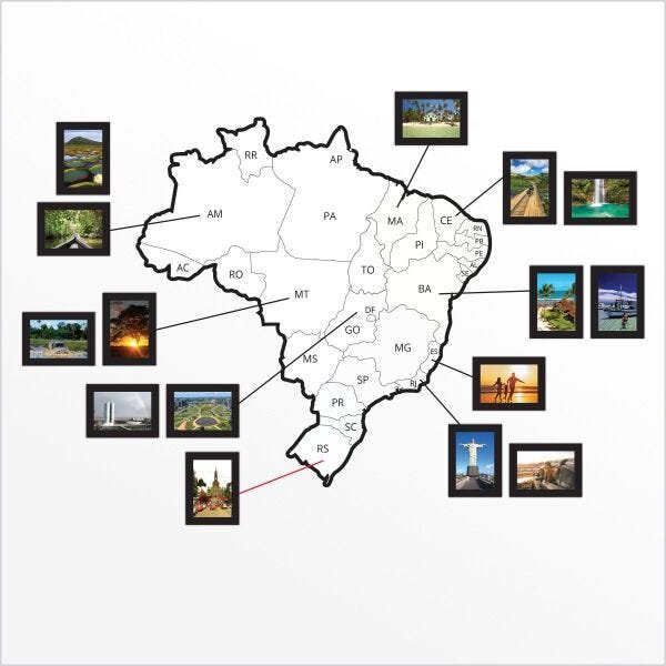 Mapa do Brasil com molduras em PS 2mm - 83x86cm - Branco - 2