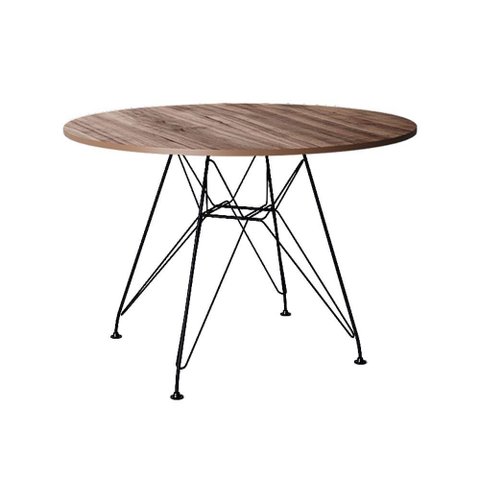 Mesa Eiffel Redonda 110cm Tampo de Madeira Amendôa com Base de Ferro Preto