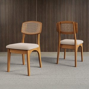 Kit 2 Cadeiras Estofadas em Tecido 95% Algodão Encosto Telado Estrutura 100% MDF Nápoles