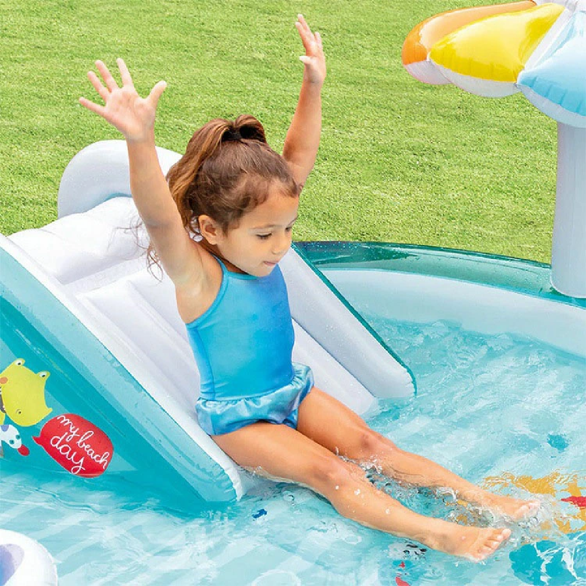 Piscina Playground Jacaré Intex 160l com Chuveirinho 201x170x84cm + Bomba de Ar Manual Cor:azul - 4