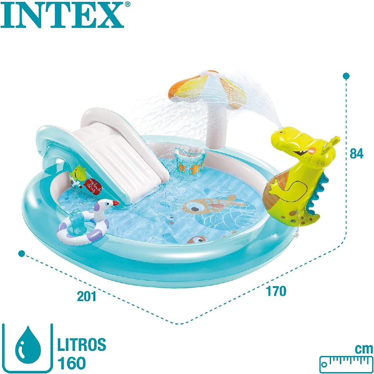 Piscina Playground Jacaré Intex 160l com Chuveirinho 201x170x84cm + Bomba de Ar Manual Cor:azul - 3