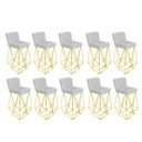 Ver imagem 1 de Kit 10 Banqueta Alta Com Encosto Loki Cozinha Bar Balcão Bistrô Ferro Dourado Corino Branco -