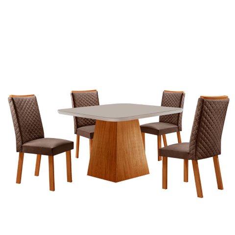 Mesa de Jantar Aida 90 cm Tampo MDF Vidro Canto Copo com 4 Cadeiras Lira