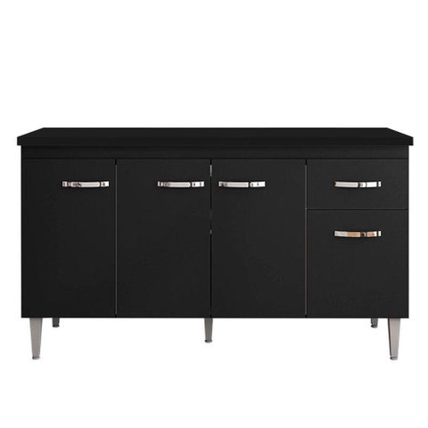 Balcão de Cozinha Gabriela com Tampo 150 Cm Preto Fosco - Ajl