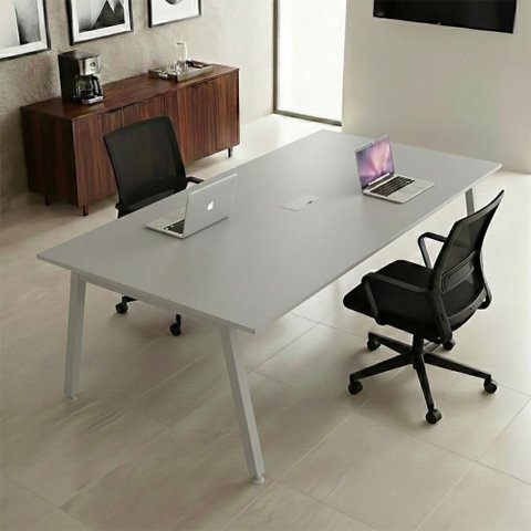 Mesa de Reunião Corporativa 6 Lugares 210cm x 120cm Cinza F5 Office