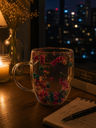 Ver imagem 4 de Caneca de Vidro com Flores 350ml Dupla Parede Colorida Decorativa Elegante para Design Moderno e Del