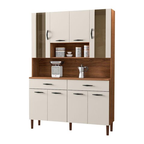 Armário de Cozinha Compacta 8 Portas e 2 Gavetas 121cm Gold Ripado Nogueira-off White - Pallazio