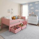Ver imagem 1 de Conjunto Cama Infantil Luna Plus 2 Baús e Escada + Cômoda Londres 6 Gavetas Branco/rosa