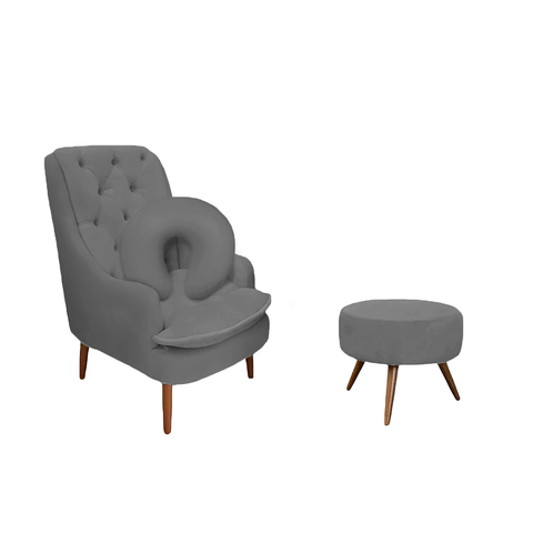 Kit Amamentação Poltrona, Puff e Almofada Suede Grafite Dominic Decor Lille