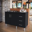 Ver imagem 1 de Kit Bancada Ilha para Cozinha + Balcão para Cooktop 1,20m 5 Bocas 2 Portas e 3 Gavetas Turim Preto