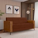 Ver imagem 2 de Sofá Living Decorativo Houston 2 Lugares 180cm Pés em Metal Veludo/ Pu Marrom Vermelho/ Caramelo G33