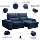 Ver imagem 3 de Sofá Retrátil 3 Lugares com Porta Copo 210cm Andes F05 Veludo Azul - Mpozenato