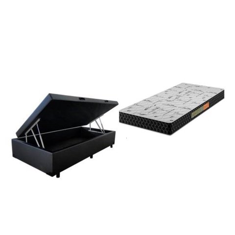 Cama Box Baú Solteiro Resistence Suede Preto + Colchão Solteiro Resistence Espuma D33 Com EPS 24x88x