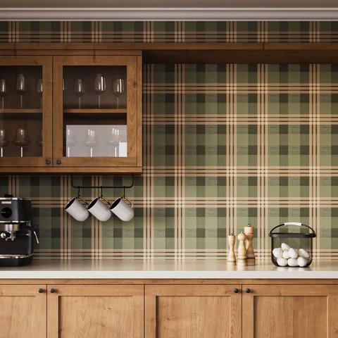 Papel de Parede Xadrez Verde e Bege + Cola Inclusa