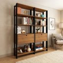 Ver imagem 1 de Kit 2 Estantes Multiuso 4 Prateleiras e 2 Portas Basculantes 166x126cm Marrom/Preto