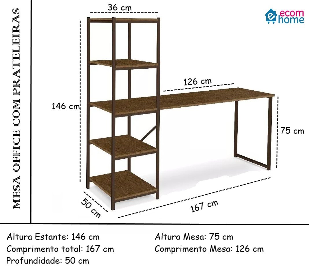 Escrivaninha Torre Slim 5 Prateleiras Industrial - 3