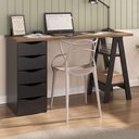 Ver imagem 2 de Mesa Escrivaninha 5 Gavetas 2 Prateleiras 136 cm Nogal Preto Artany