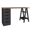 Ver imagem 1 de Mesa Escrivaninha 5 Gavetas 2 Prateleiras 136 cm Nogal Preto Artany