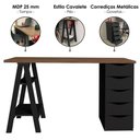 Ver imagem 4 de Mesa Escrivaninha 5 Gavetas 2 Prateleiras 136 cm Nogal Preto Artany