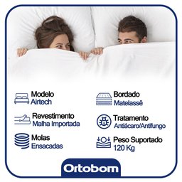 Cama Baú Casal Sintético + Colchão Casal Ortobom Airtech Molas SpringPocket (65x138x188) Branco - 4
