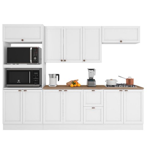 Cozinha Modulada Unna 5 Peças Torre Quente 2 Fornos e Balcão 120cm Branco com Tampo Mdp - Poliman