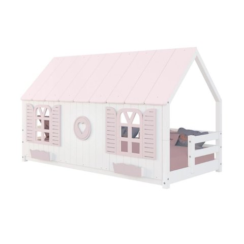 Cama Montessoriano Casinha Bela com Coração - Madeira Maciça Branco/rosa | Housin